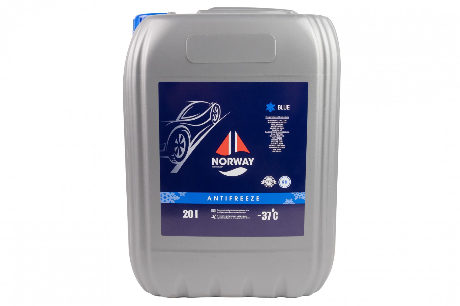 АВТОРІДИНА ОХОЛОДЖУЮЧА «АНТИФРИЗ NORWAY G 11 - 37°С» (СИНІЙ) 20Л.